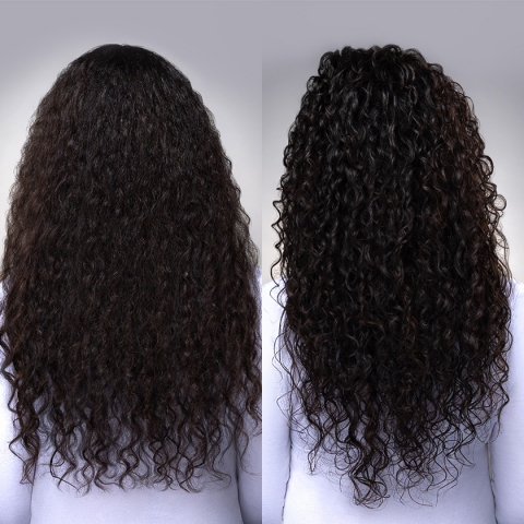 Pre i posle krema za definiciju kovrdžave kose Moroccanoil