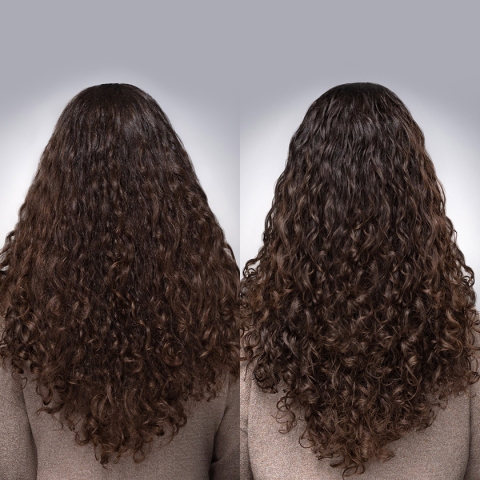 Pre i posle krema za definiciju kovrdža Moroccanoil